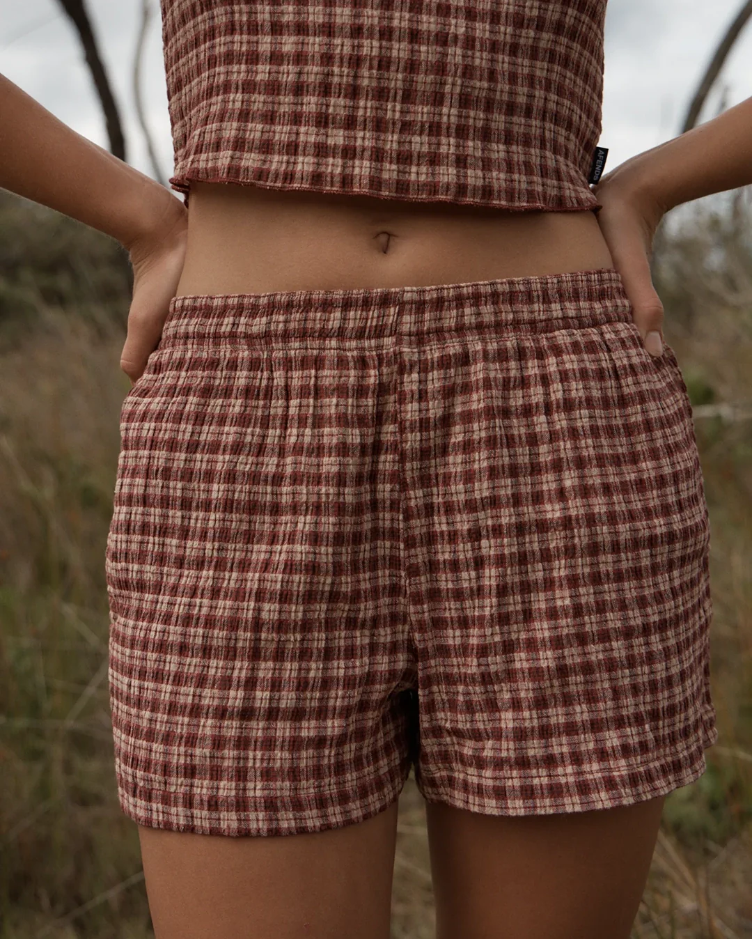 Capricorn - Seersucker Short - Burgundy / Beige Check
