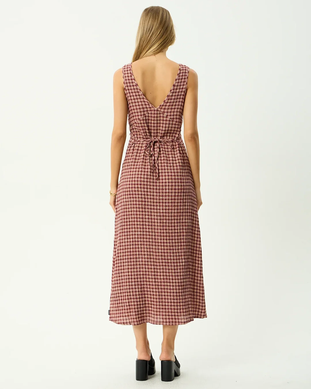 Capricorn Tully - Seersucker Maxi Dress - Burgundy / Beige Check - Image 6