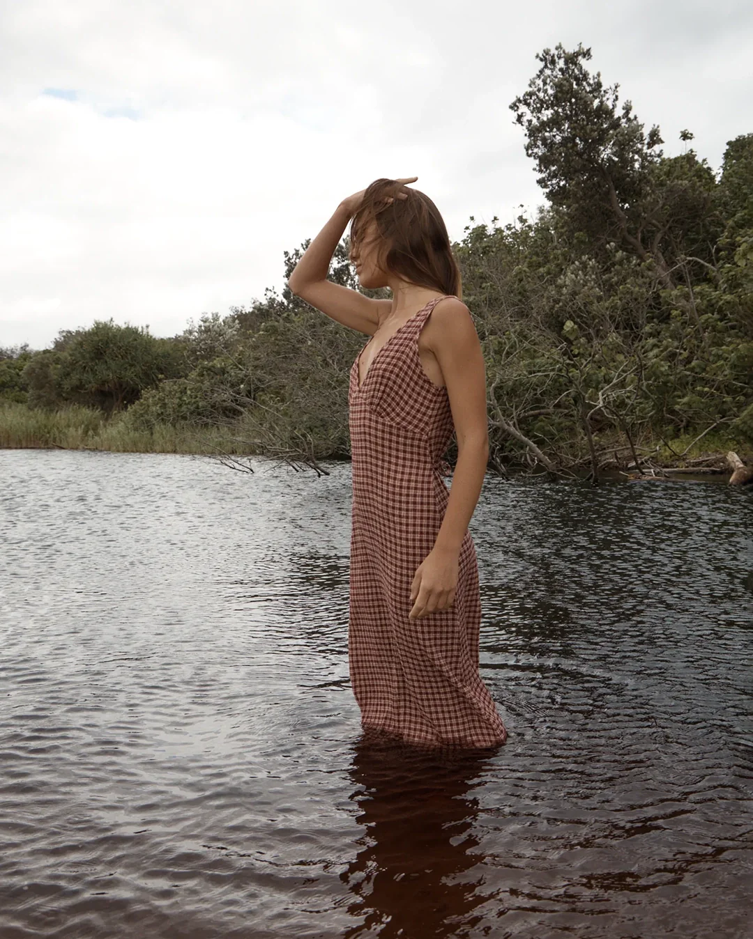 Capricorn Tully - Seersucker Maxi Dress - Burgundy / Beige Check - Image 7