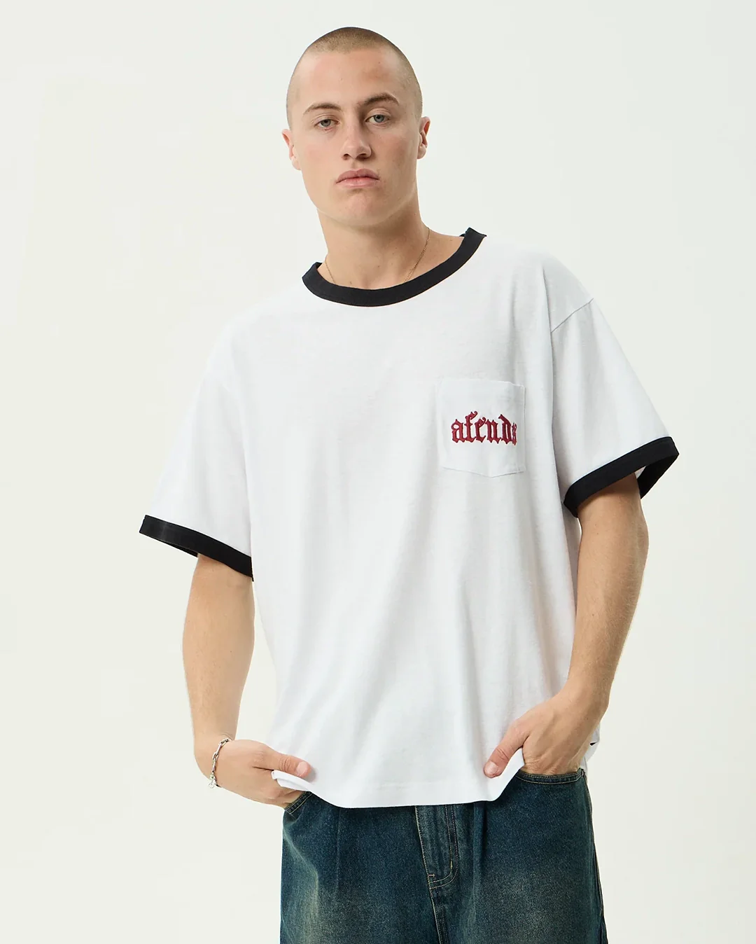 Drop Zone Boxy Ringer Tee - White