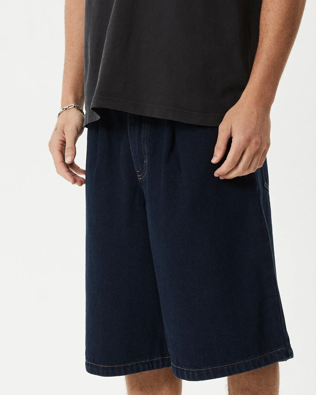 Fast Forward 24" Ultra Baggy Denim Pleated Shorts - Ink