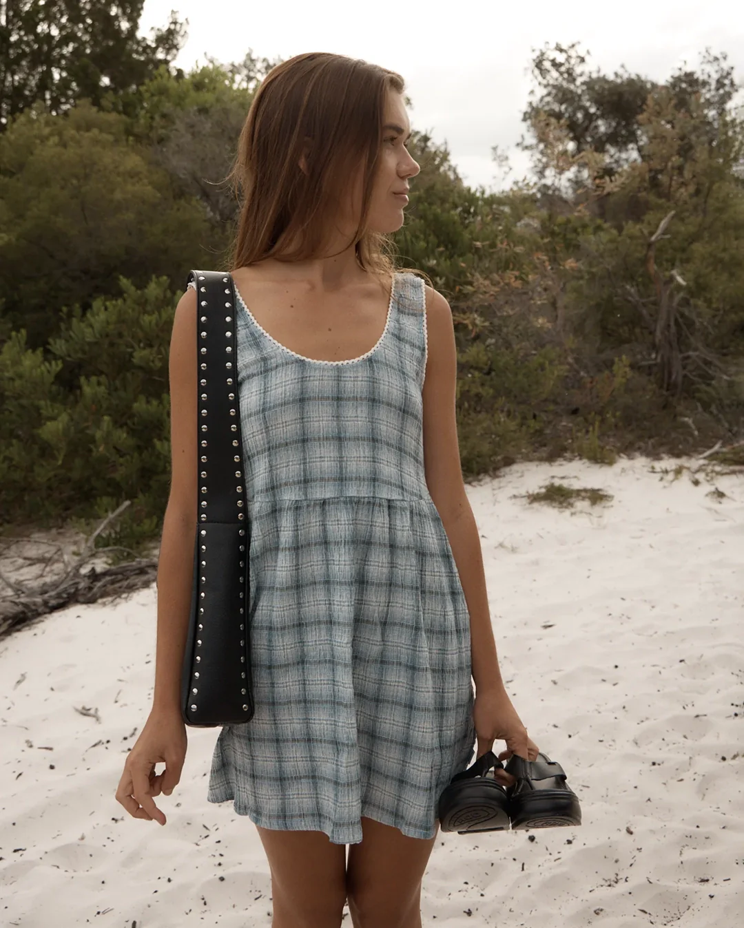 Lagoon Jesse - Seersucker Mini Dress - Overcast Check