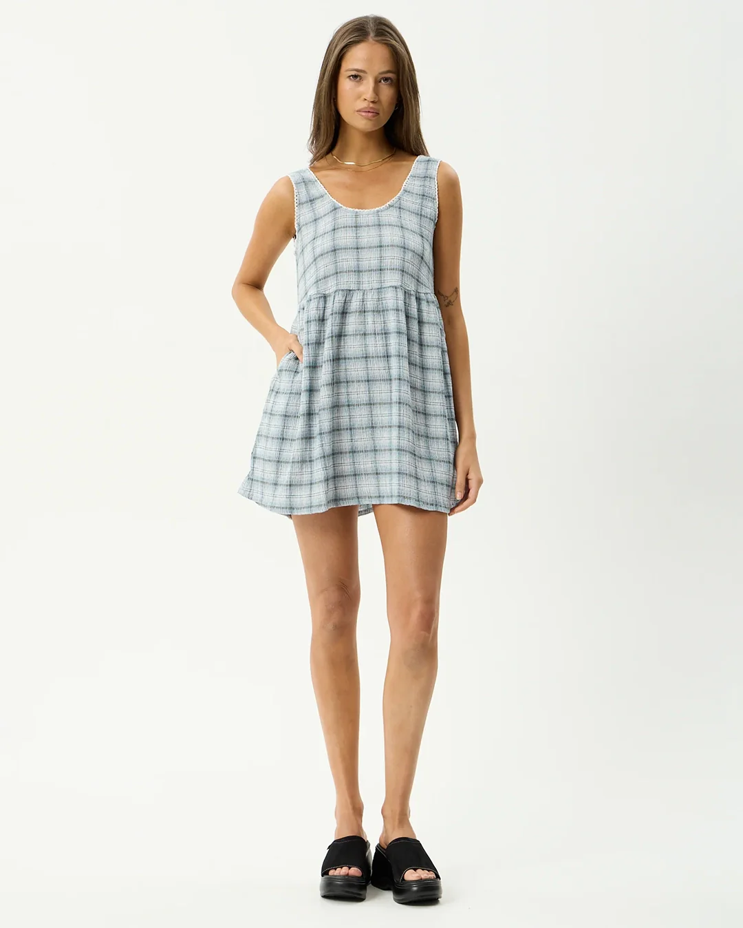 Lagoon Jesse - Seersucker Mini Dress - Overcast Check - Image 4