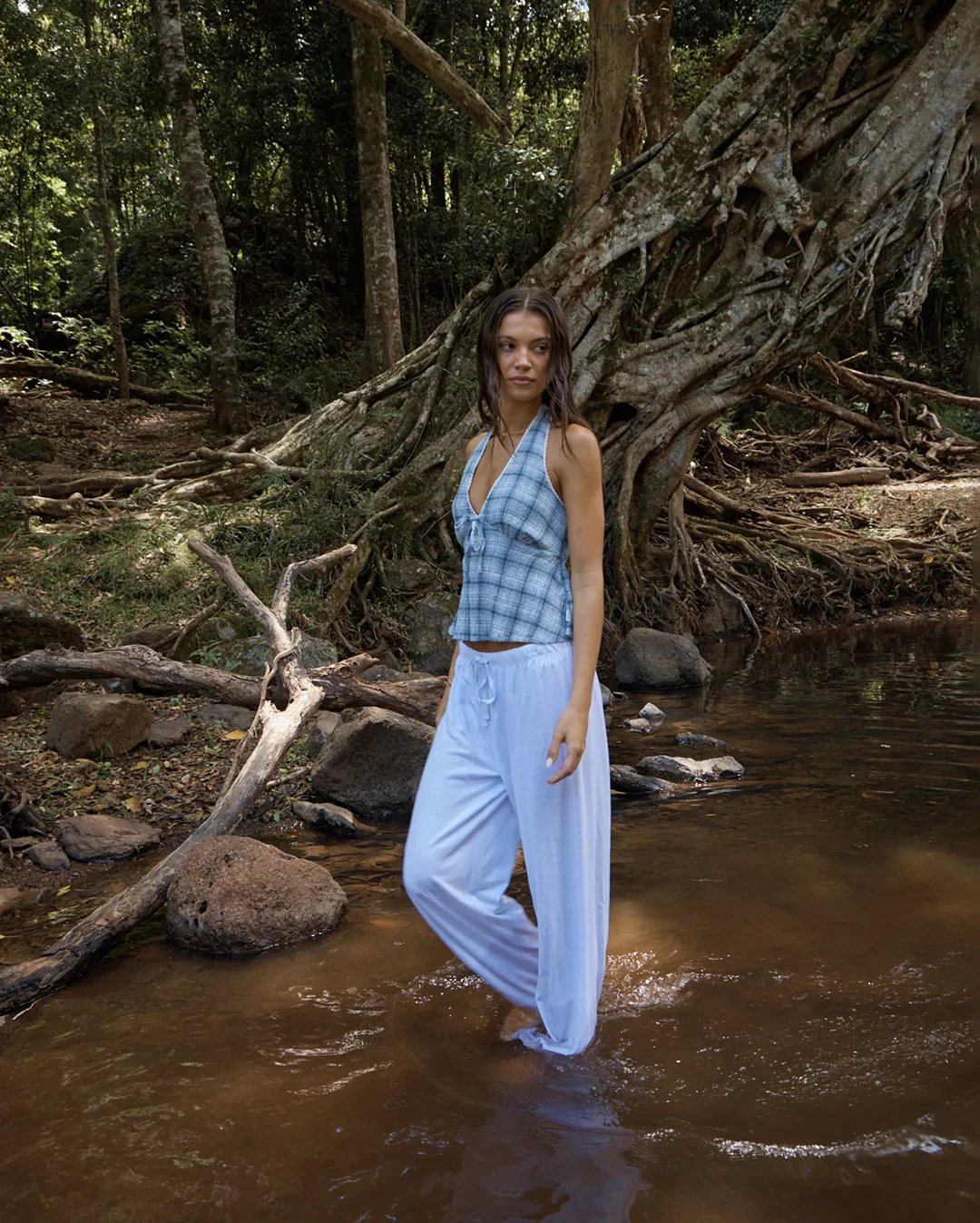 Lagoon - Seersucker Halter Top - Overcast Check - Image 3