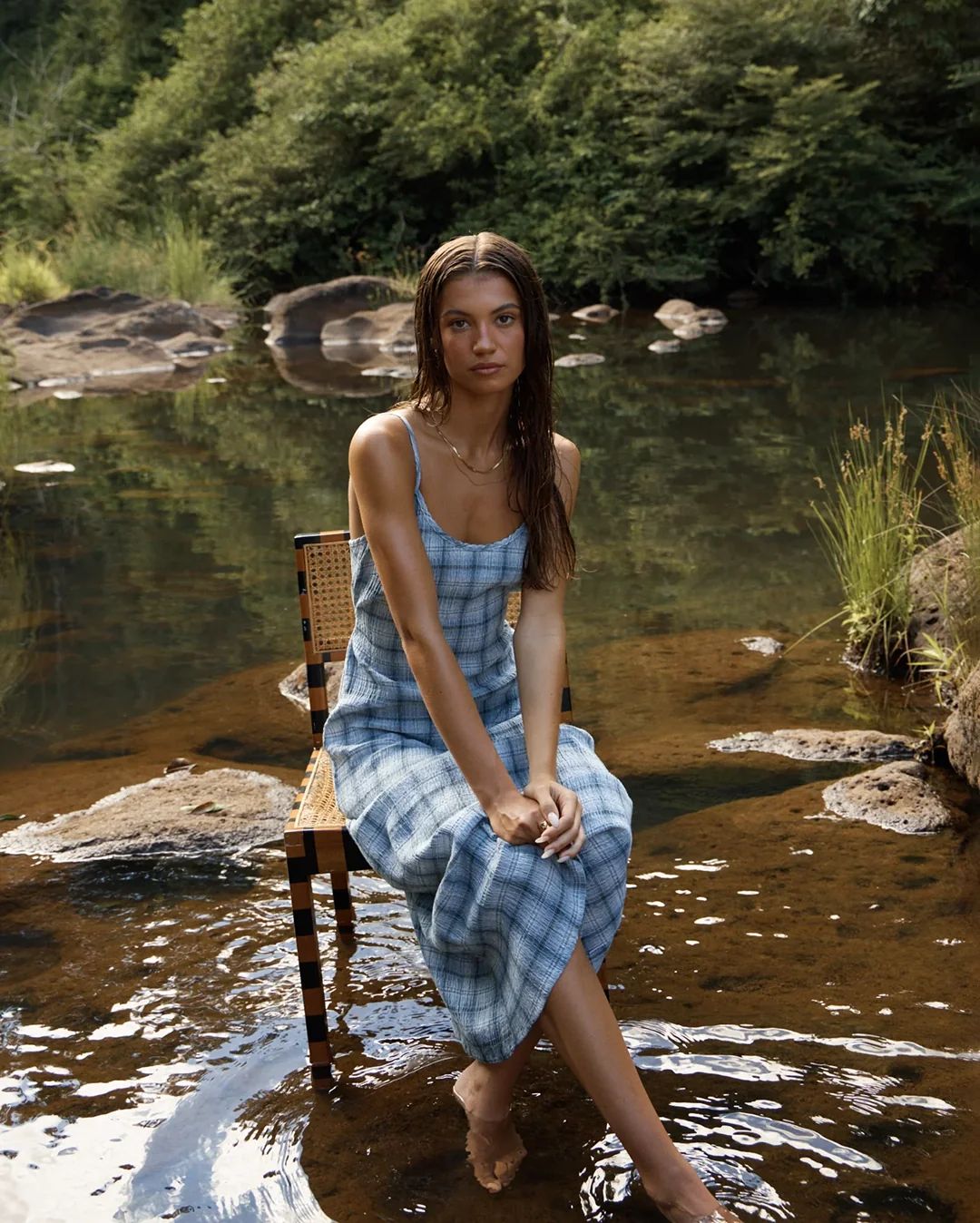 Lagoon - Seersucker Midi Dress - Overcast Check