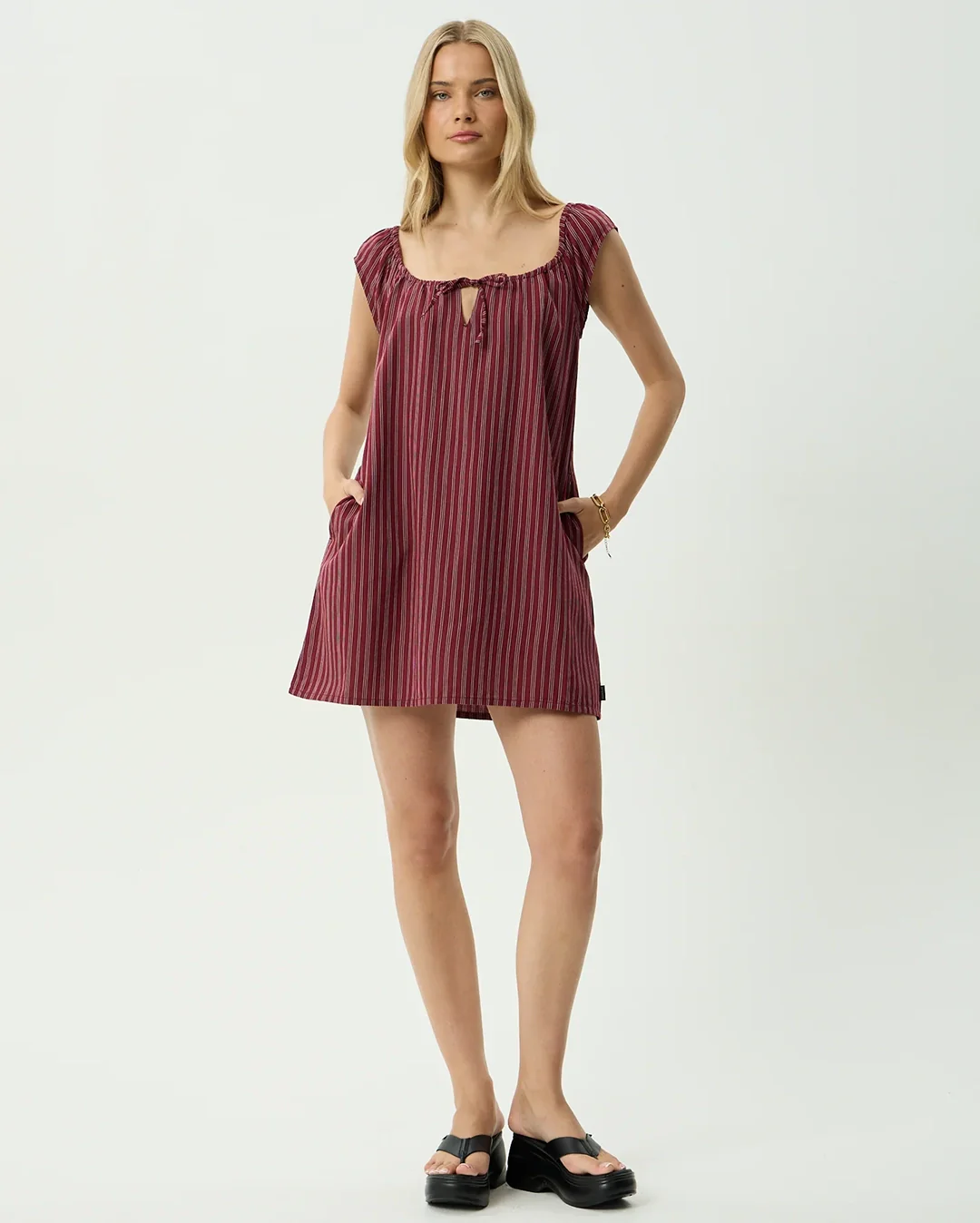 Ledger - Mini Dress - Burgundy Stripe