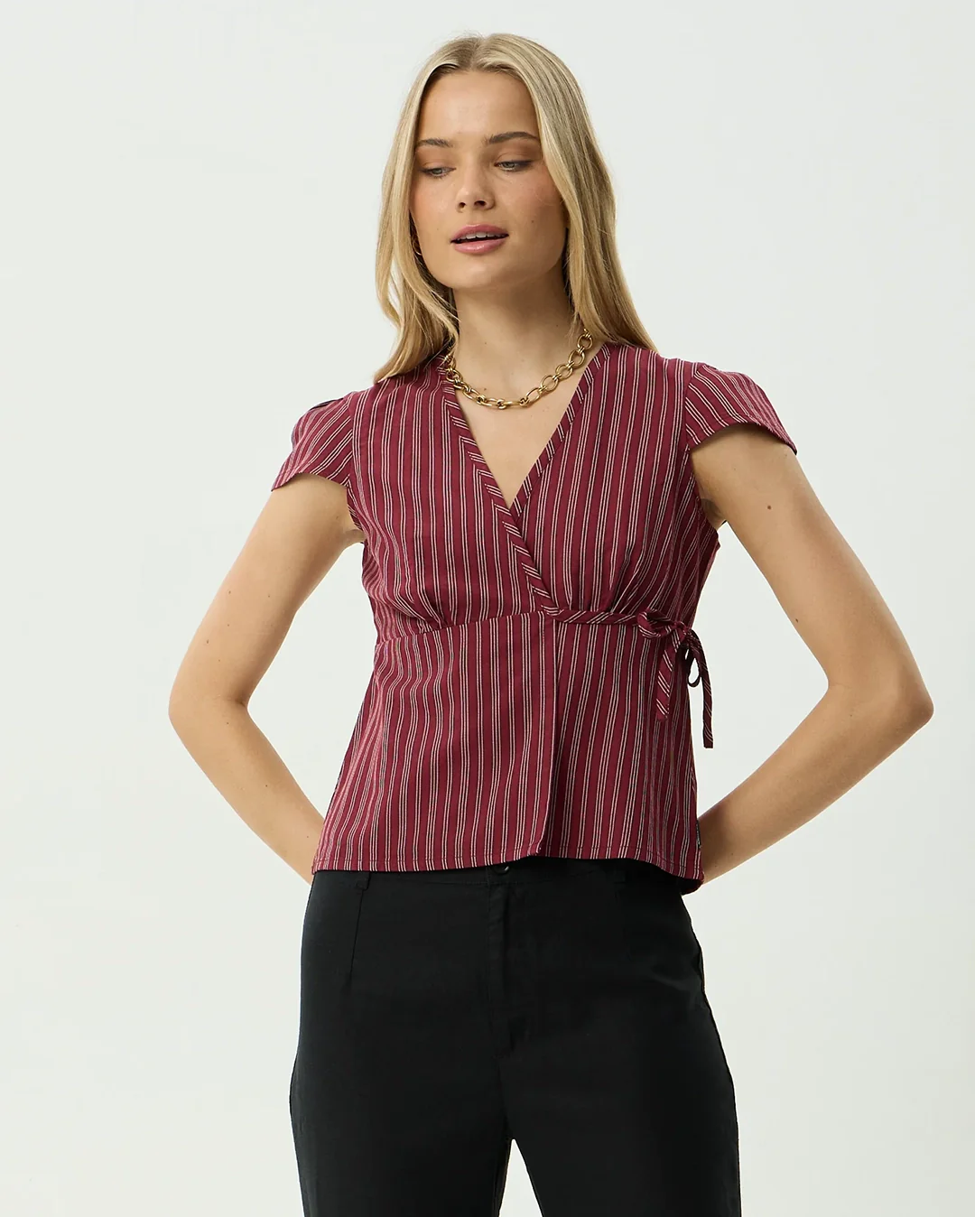 Ledger - Wrap Top - Burgundy Stripe
