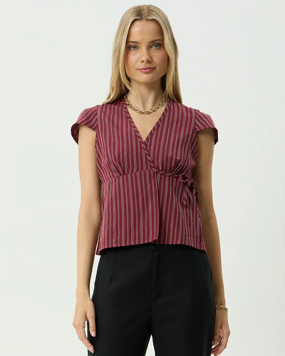 Ledger - Wrap Top - Burgundy Stripe - Image 3
