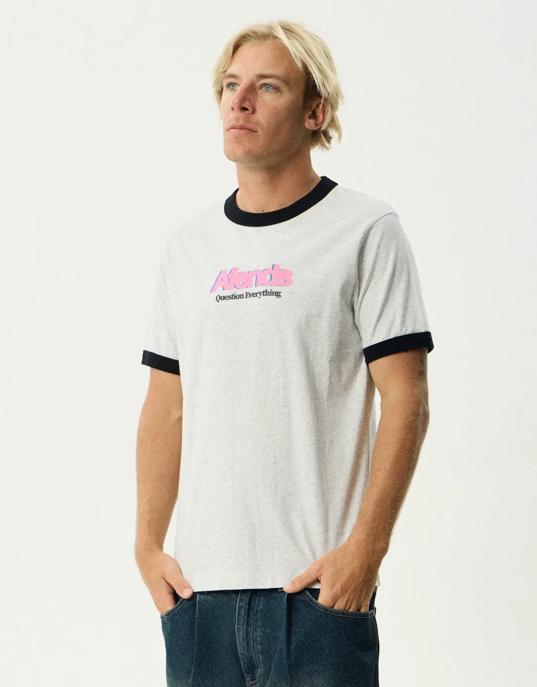Perception Heavyweight Oversized Ringer T-Shirt - Grey Marle - Image 2