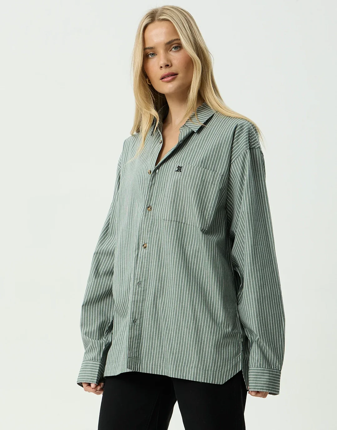 Pinned Oversized Striped Long Sleeve Shirt - Sycamore Stripe - Image 9
