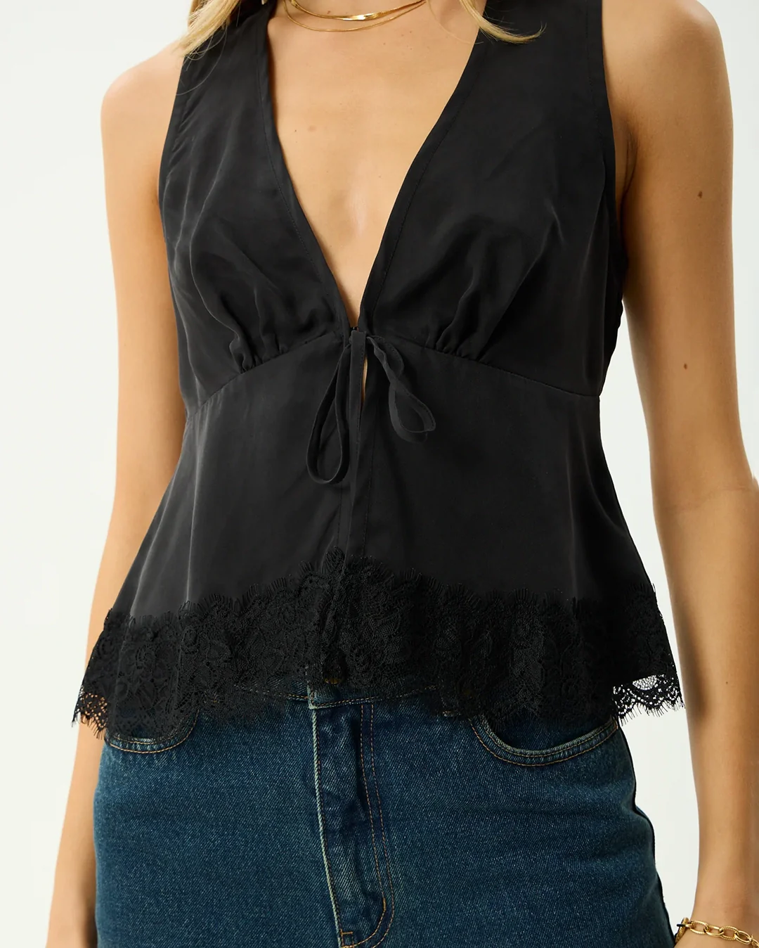 Sinclair - Cupro Tie Top - Black - Image 7