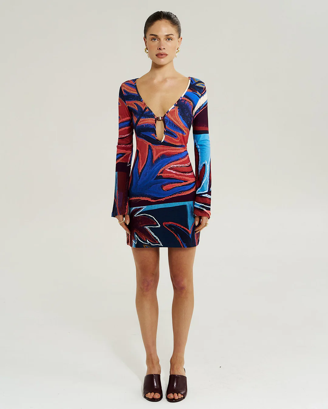 Amie Long Sleeve Mini Dress - Bordeaux - Image 2