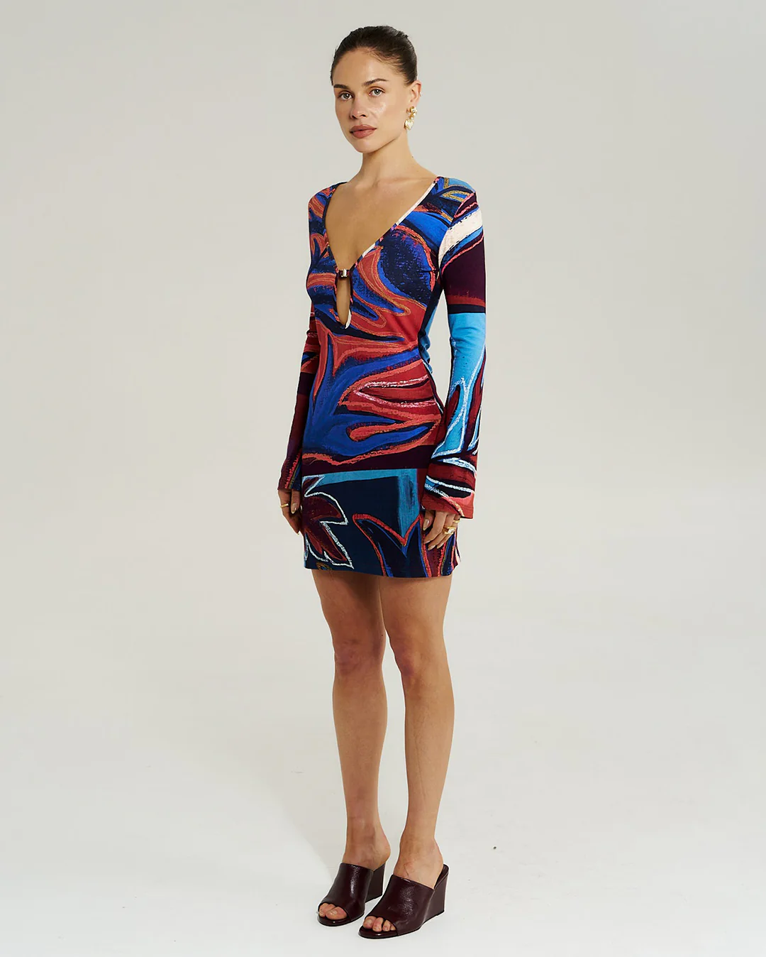 Amie Long Sleeve Mini Dress - Bordeaux - Image 3