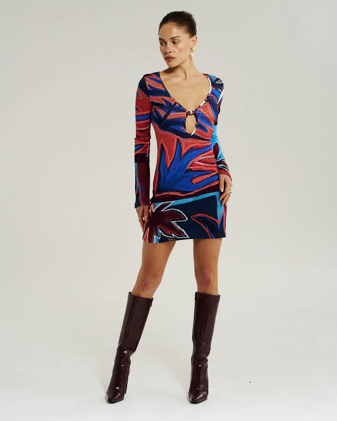Amie Long Sleeve Mini Dress - Bordeaux - Image 7