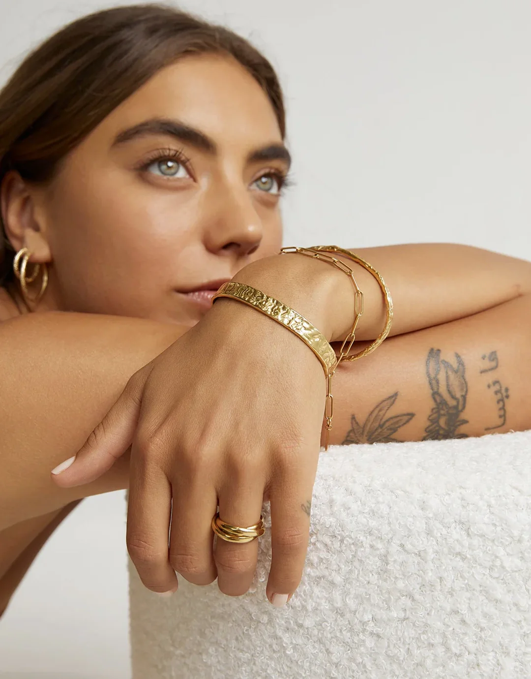 Olivia Gold Cuff Bracelet - Gold - Image 9