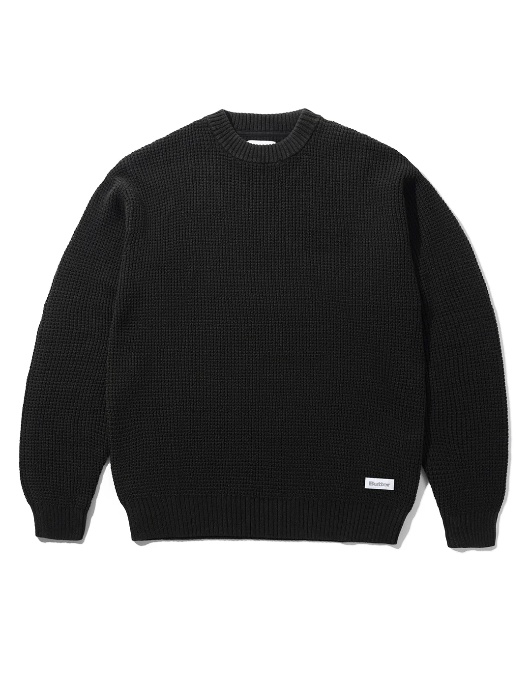 Distressed Waffle Knit Sweater - Washed Black