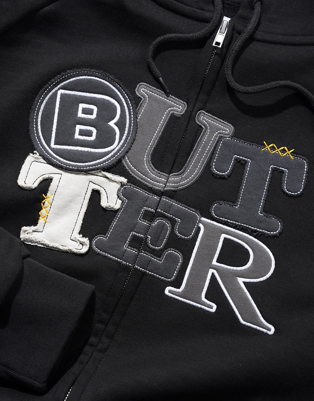 Patchwork Zip-Through Hoodie - Black - Image 2