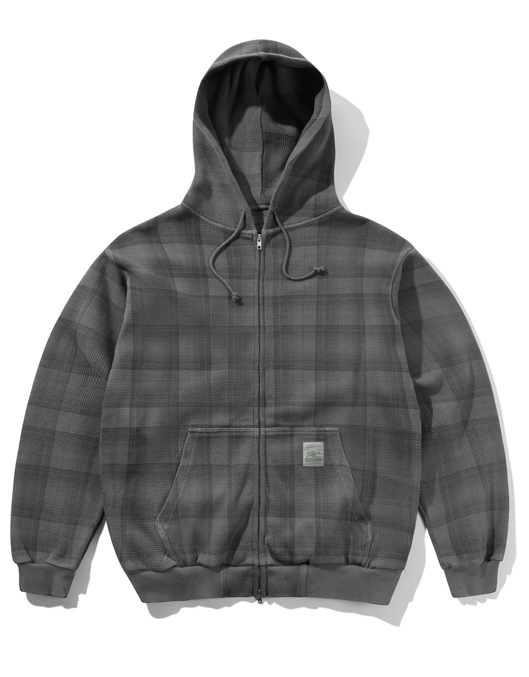 Waffle Zip-Through Hoodie - Grey Plaid - Image 2