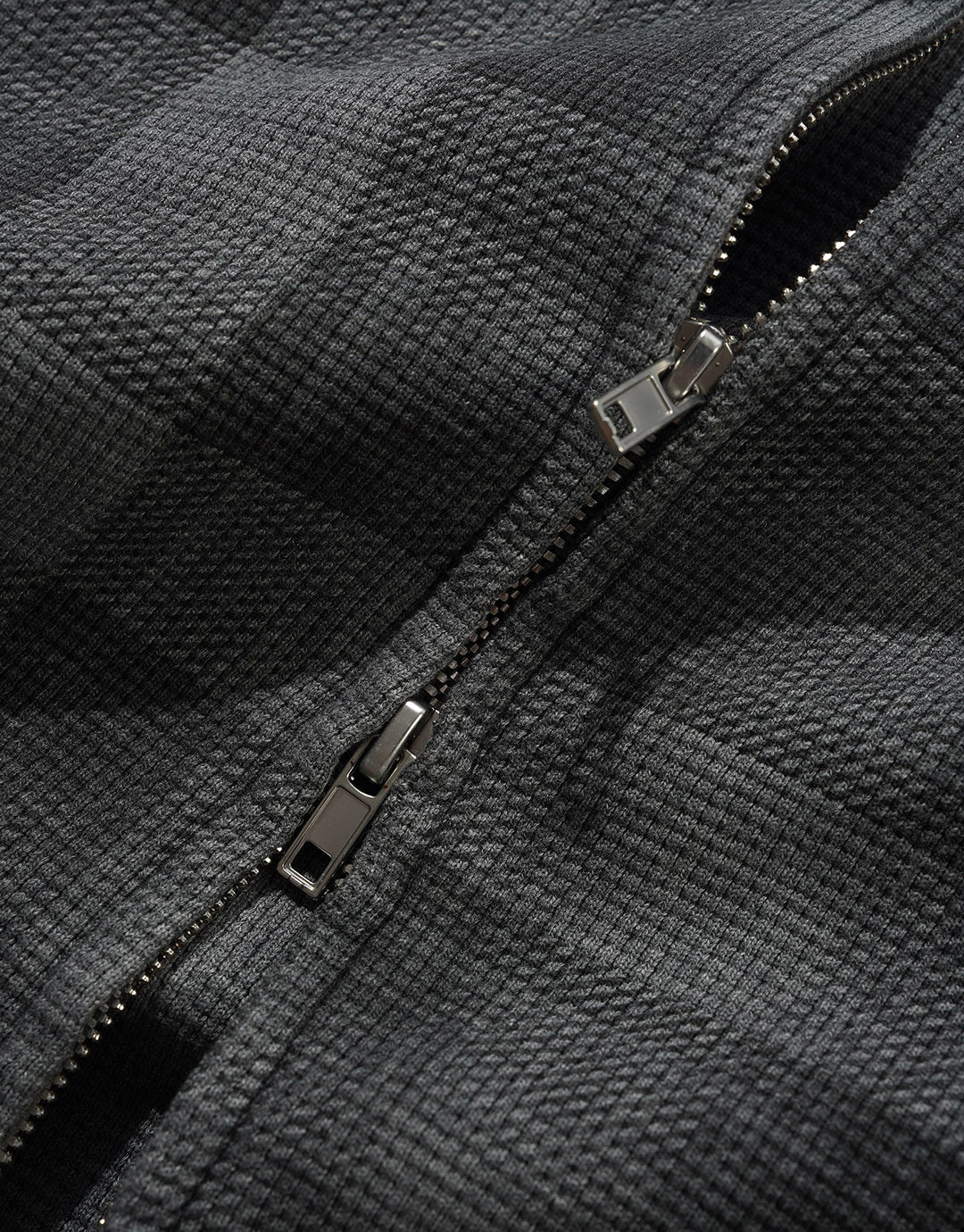 Waffle Zip-Through Hoodie - Grey Plaid - Image 4