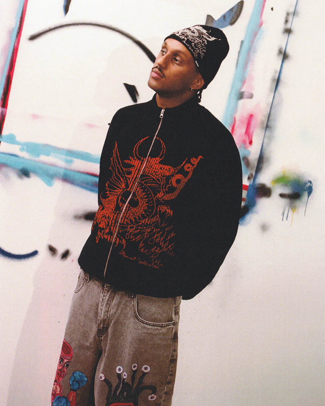 Dragon Knit Zip-Thru Sweater - Black / Red
