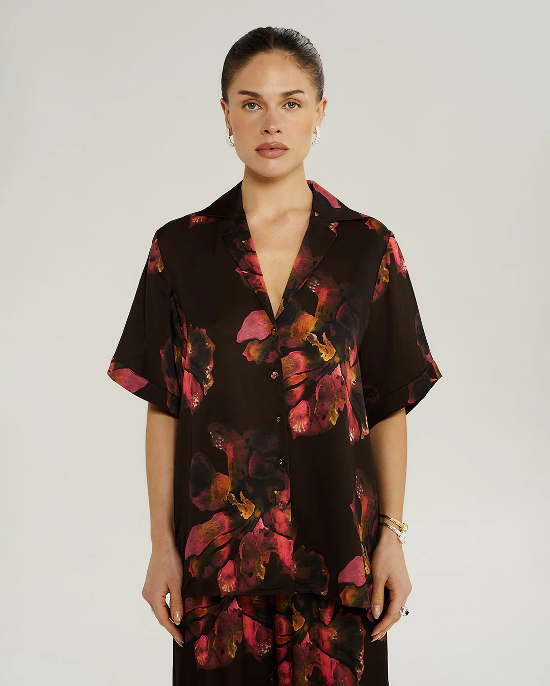 Button Up SS Shirt - Chocolat Petals