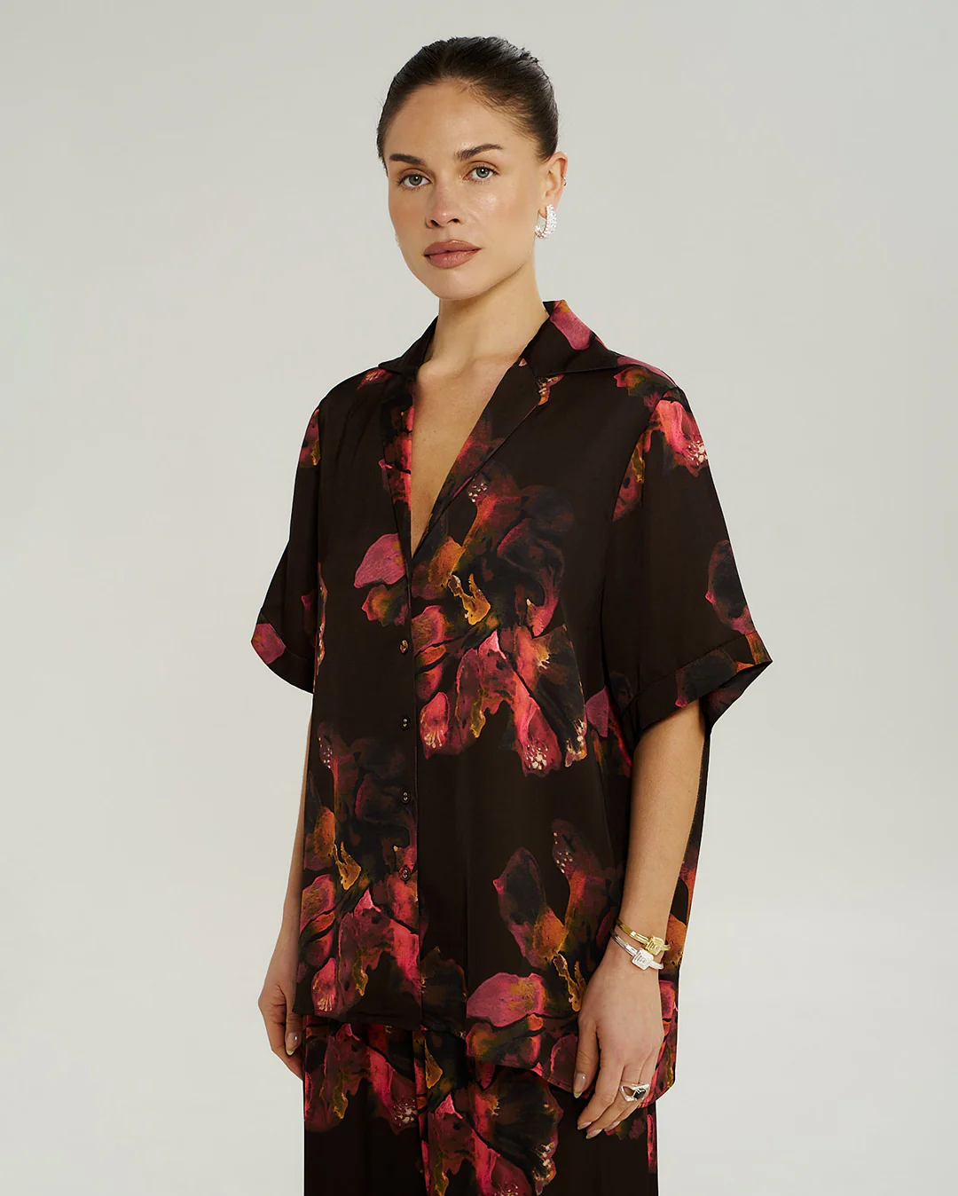 Button Up SS Shirt - Chocolat Petals - Image 2