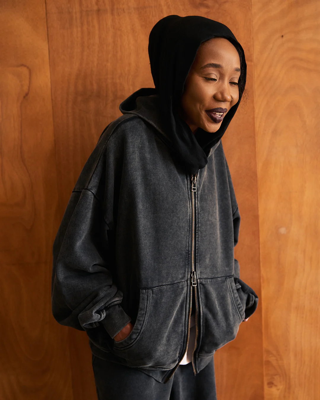 Lark Zip Hoodie - Black Wash - Image 8