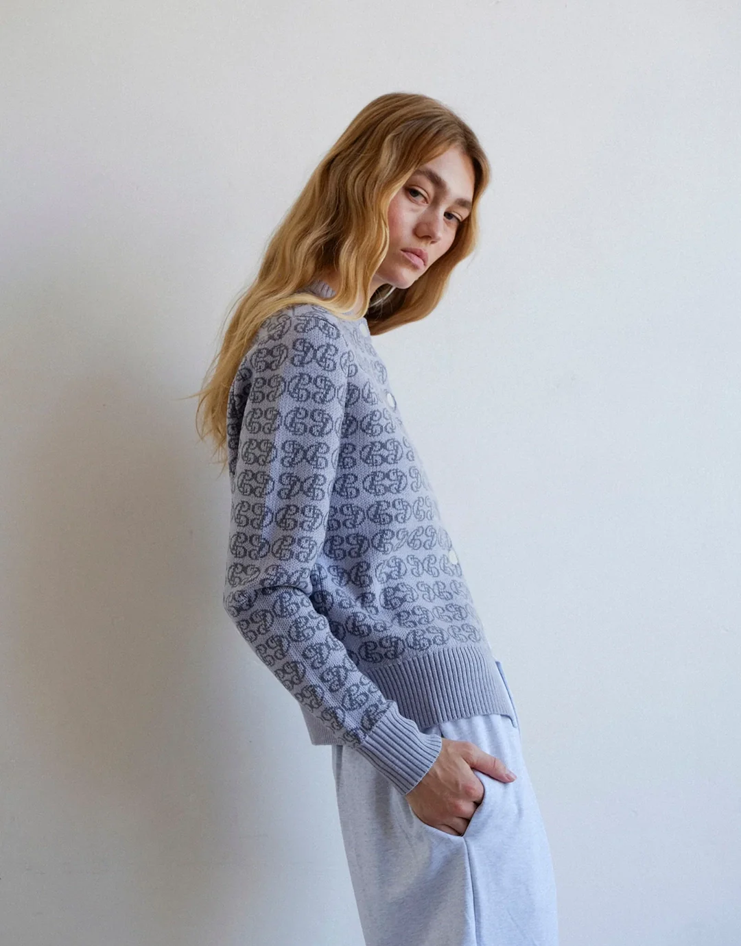 CPD Monogram Cardigan - Sky/Navy