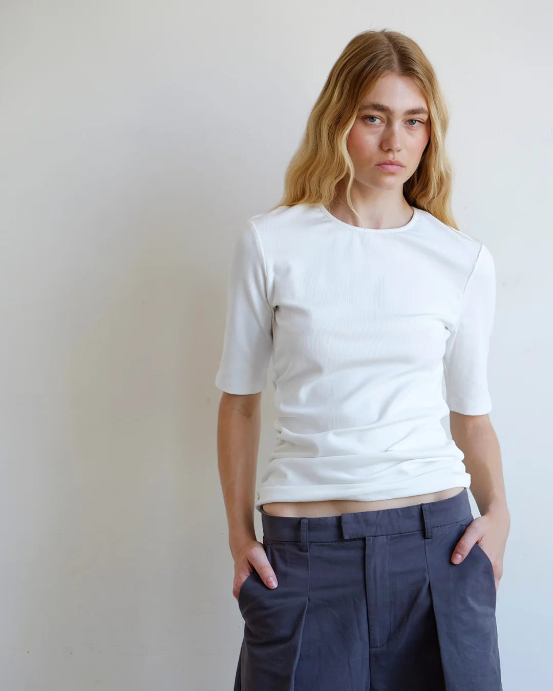 Ruched SS Tee - Ivory - Image 3