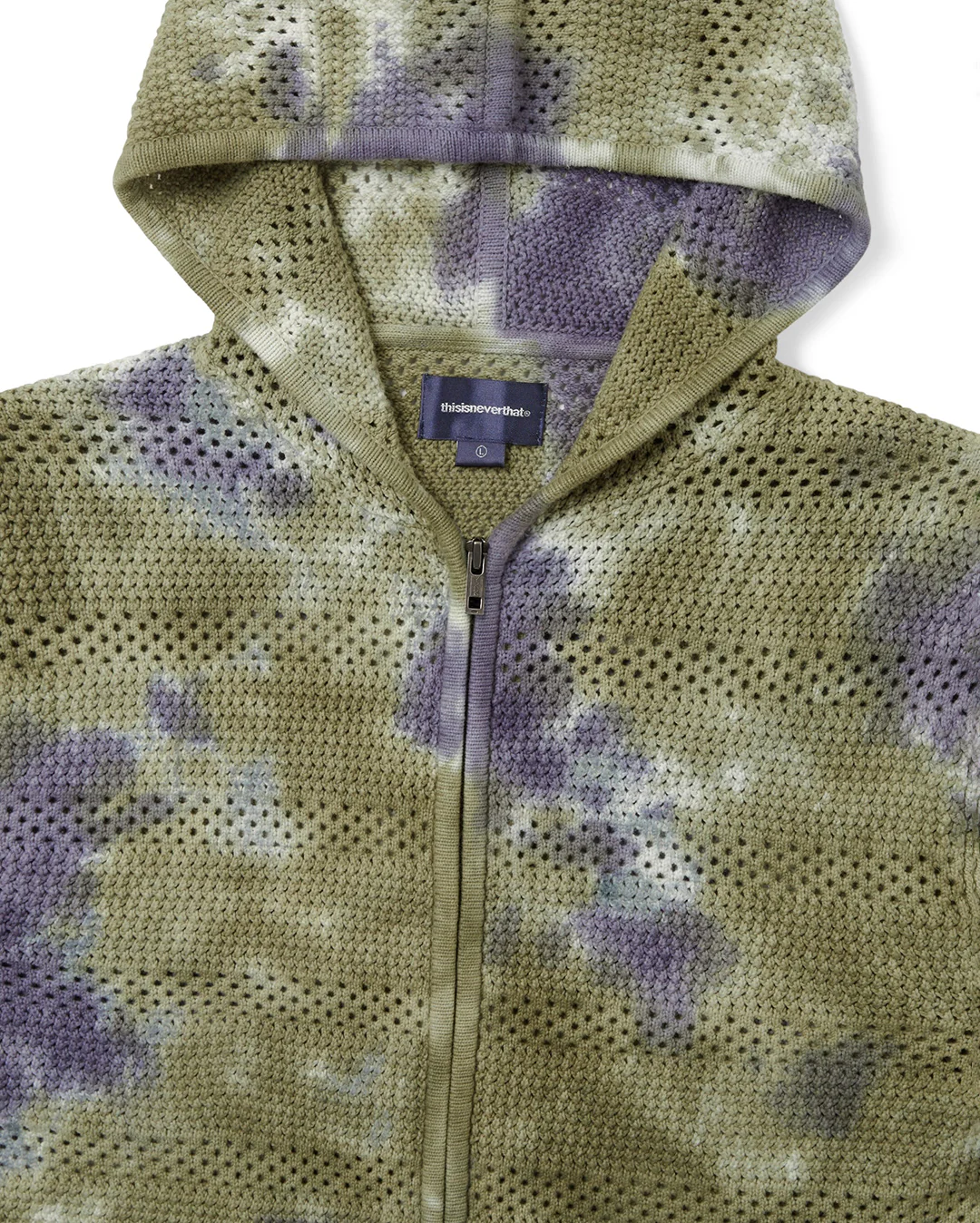 Crochet Knit Zip Hoodie - Olive Green - Image 3