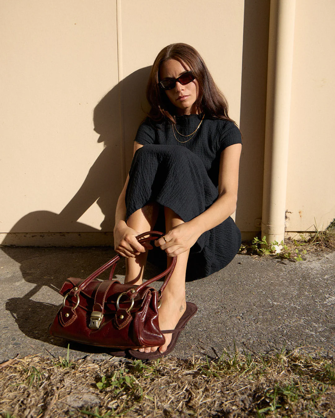 Elodie - Seersucker Midi Dress - Black - Image 7