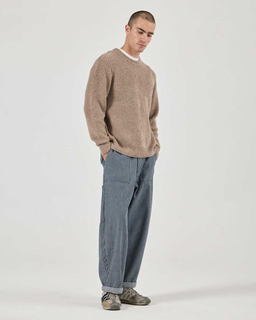 Fishermans Tweed Crew Knit - Linseed - Image 4
