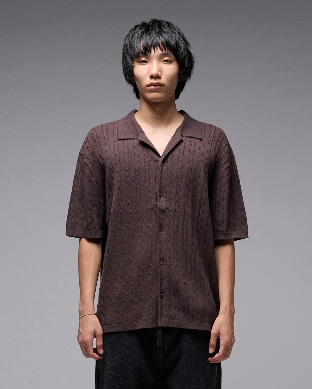 Marilyn Cable Short Sleeve Knit Shirt - Chocolate - Image 2