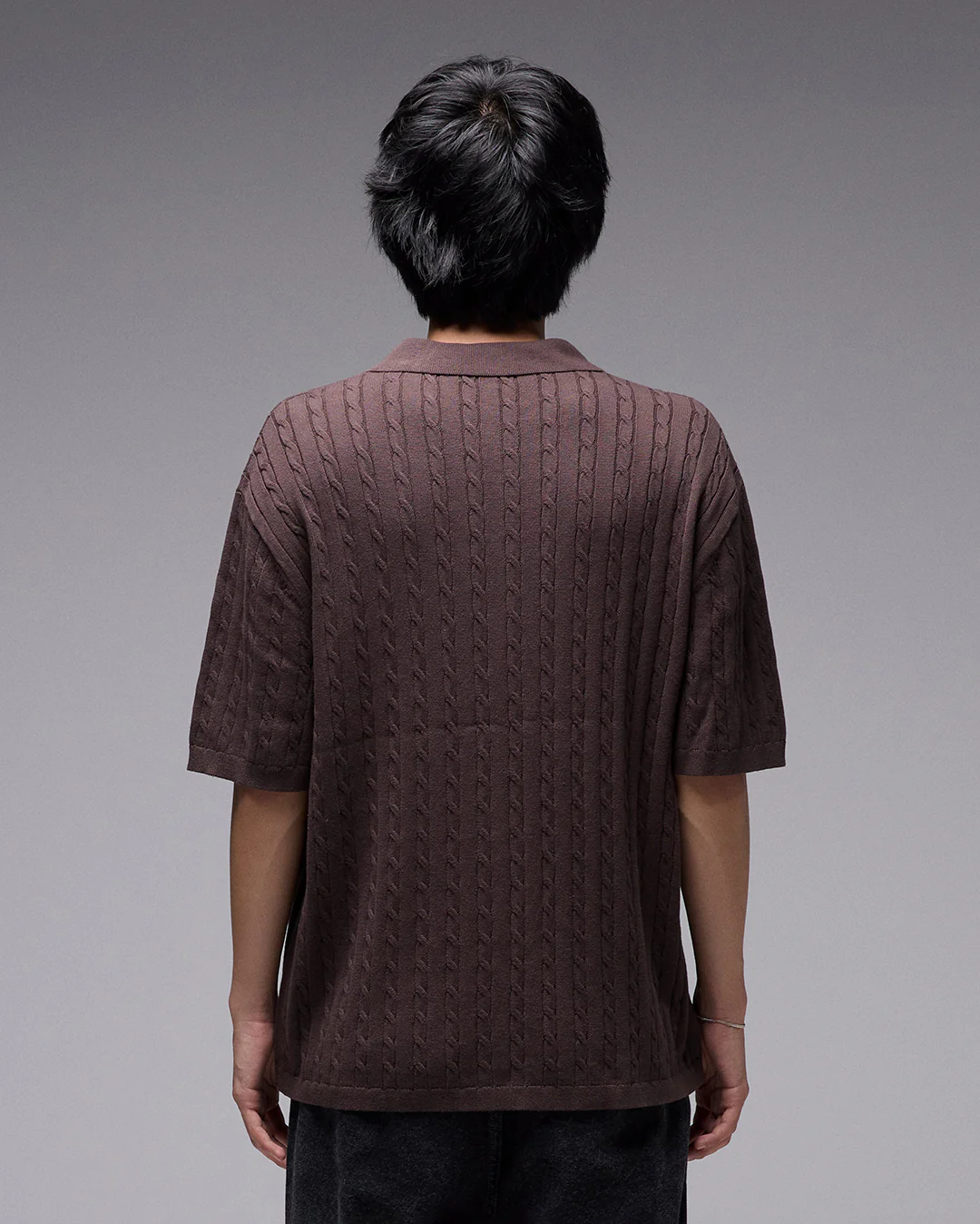 Marilyn Cable Short Sleeve Knit Shirt - Chocolate - Image 3