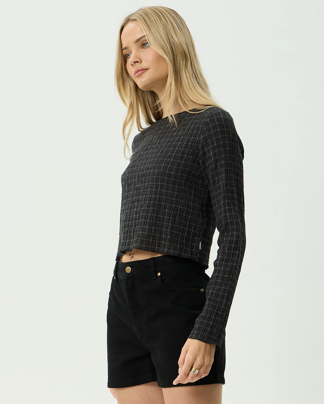 Focus - Seersucker Long Sleeve Top - Black - Image 3