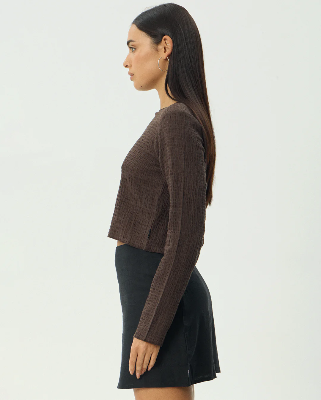 Focus - Seersucker Long Sleeve Top - Coffee - Image 7
