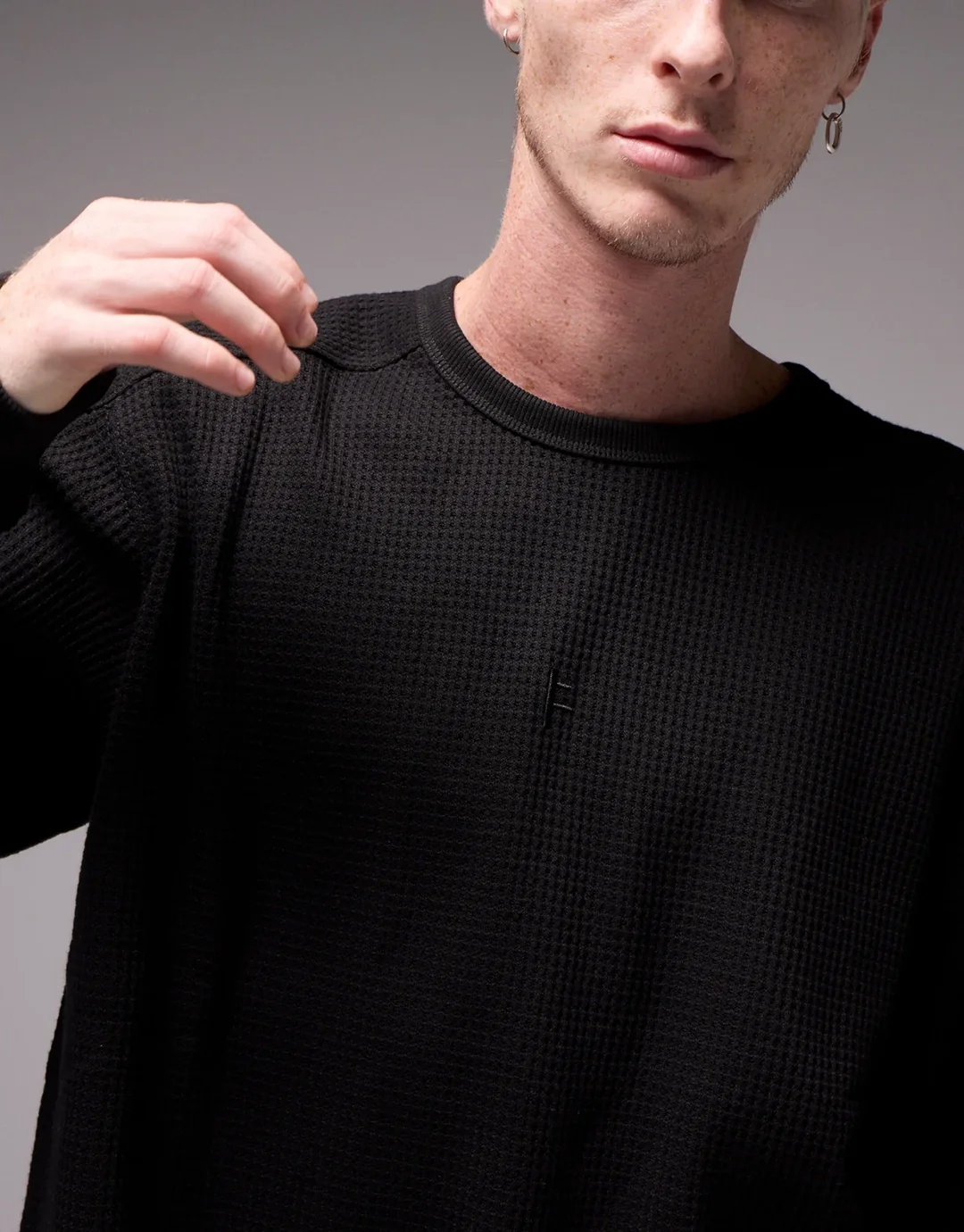 Franchise Waffle Long Sleeve T-Shirt - Black - Image 3