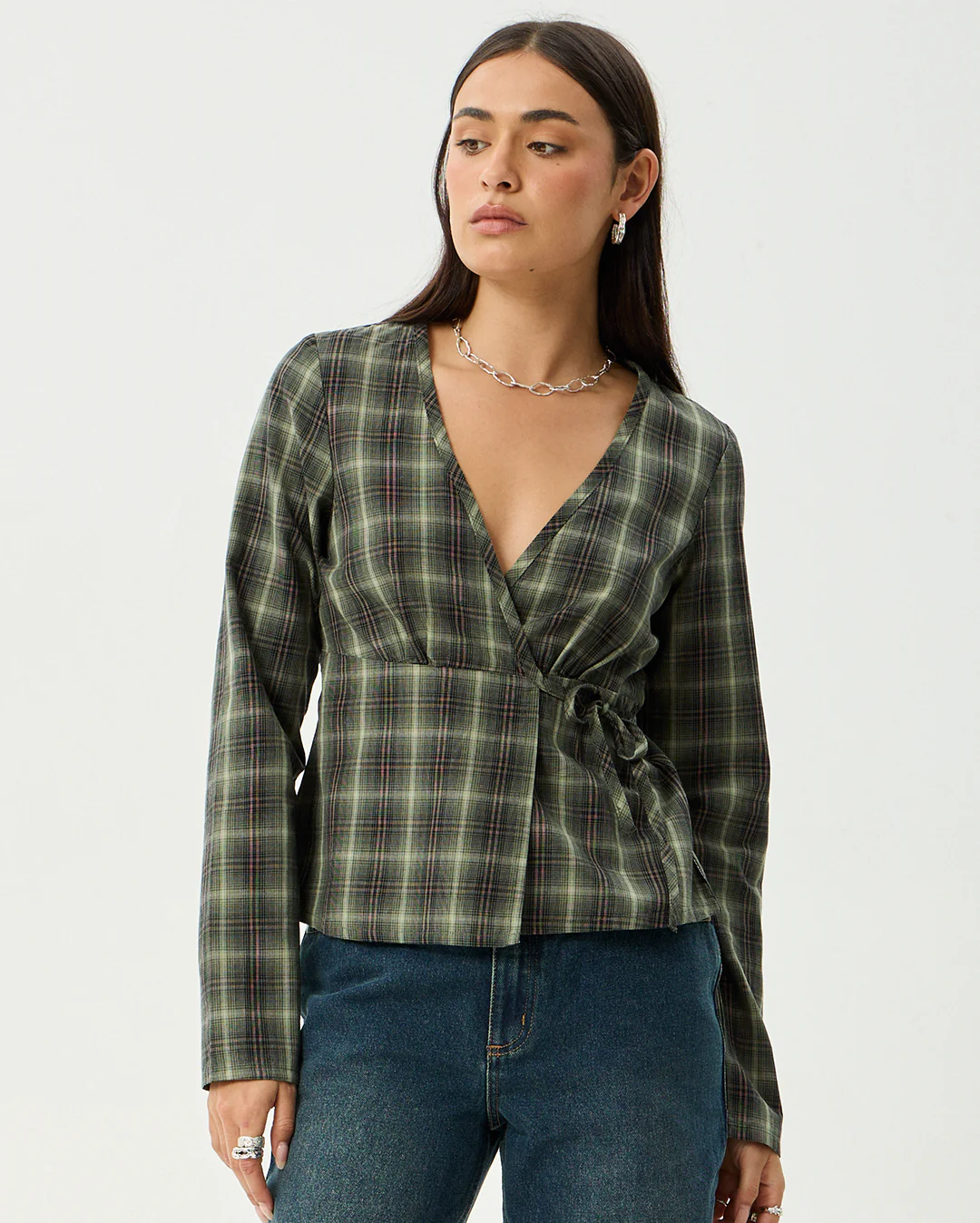 Jonah - Recycled Long Sleeve Top - Deep Olive Check