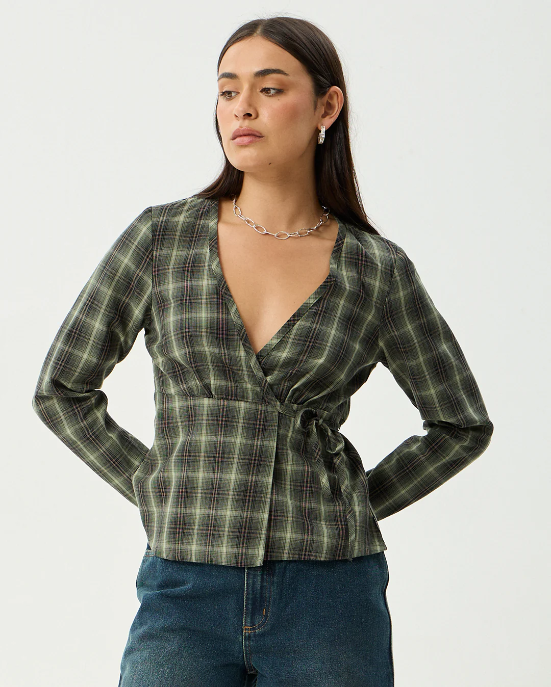 Jonah - Recycled Long Sleeve Top - Deep Olive Check - Image 2