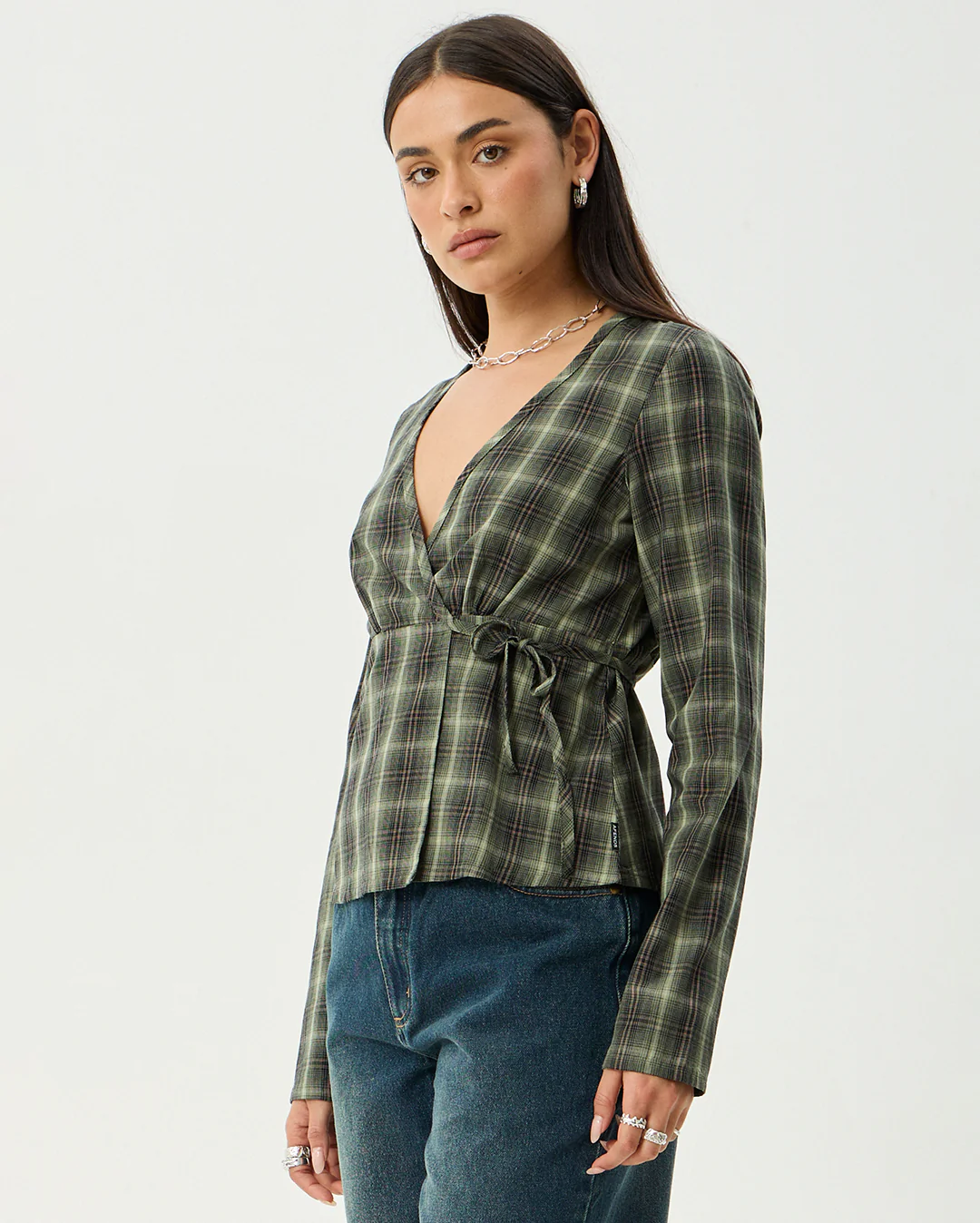 Jonah - Recycled Long Sleeve Top - Deep Olive Check - Image 3