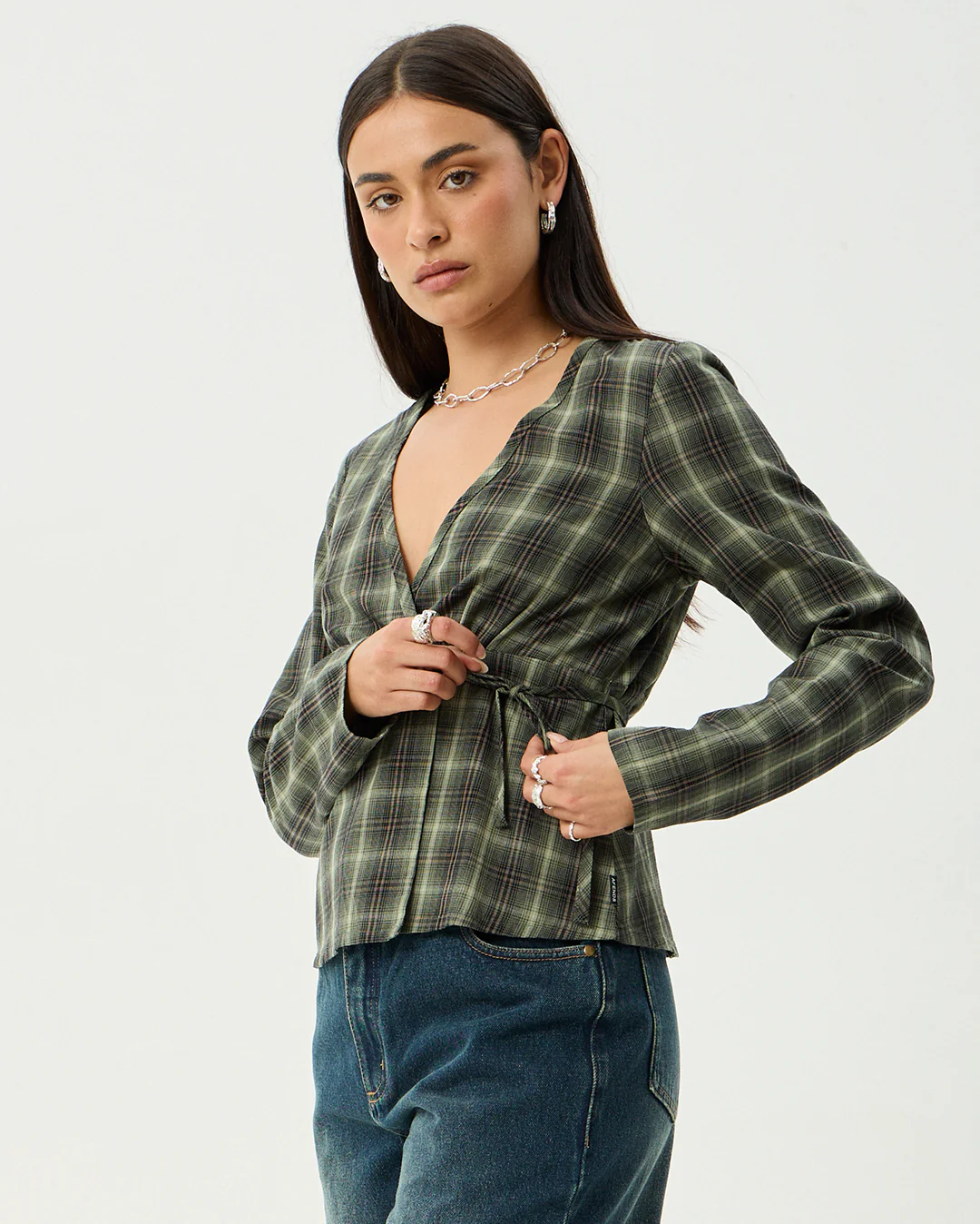 Jonah - Recycled Long Sleeve Top - Deep Olive Check - Image 4