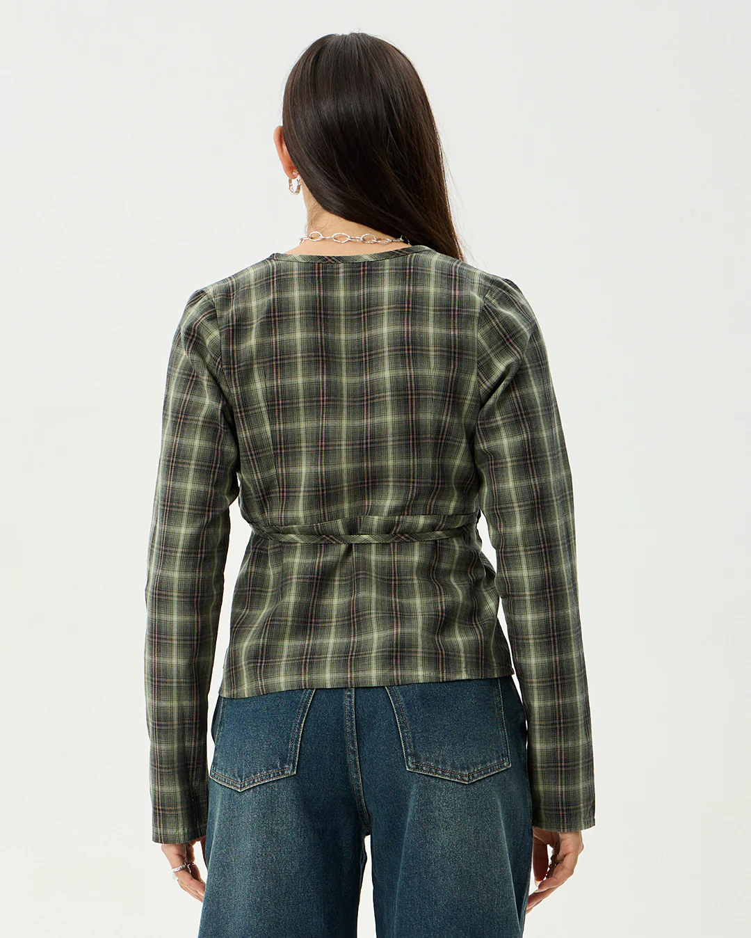 Jonah - Recycled Long Sleeve Top - Deep Olive Check - Image 6