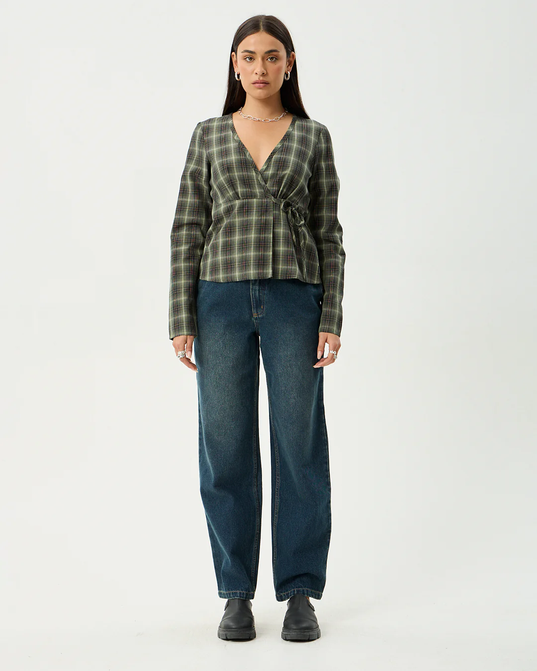 Jonah - Recycled Long Sleeve Top - Deep Olive Check - Image 7