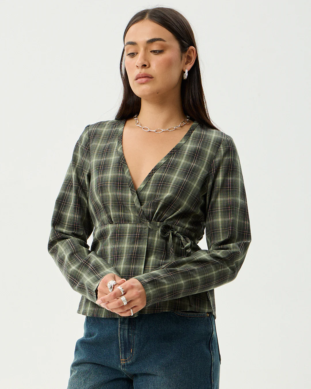 Jonah - Recycled Long Sleeve Top - Deep Olive Check - Image 8
