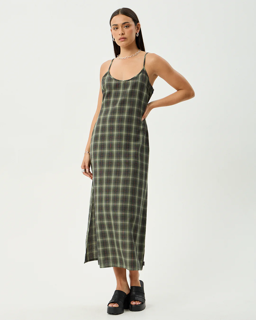Jonah Valley - Recycled Maxi Dress - Deep Olive Check - Image 2