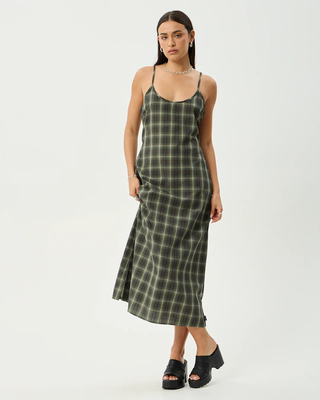 Jonah Valley - Recycled Maxi Dress - Deep Olive Check - Image 3