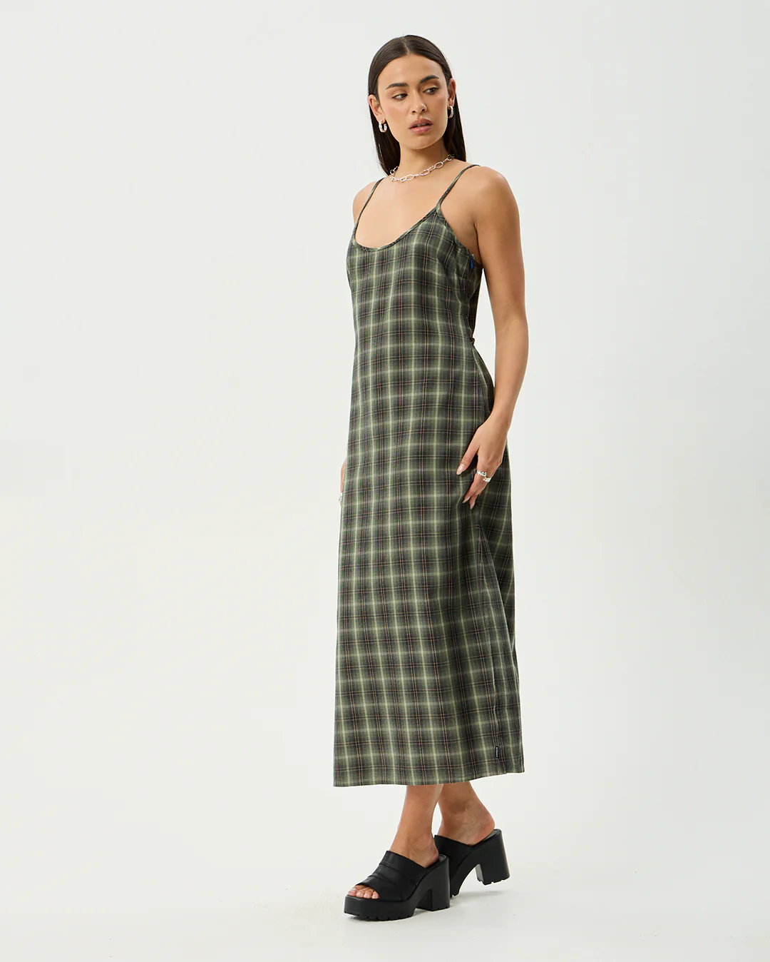 Jonah Valley - Recycled Maxi Dress - Deep Olive Check - Image 4