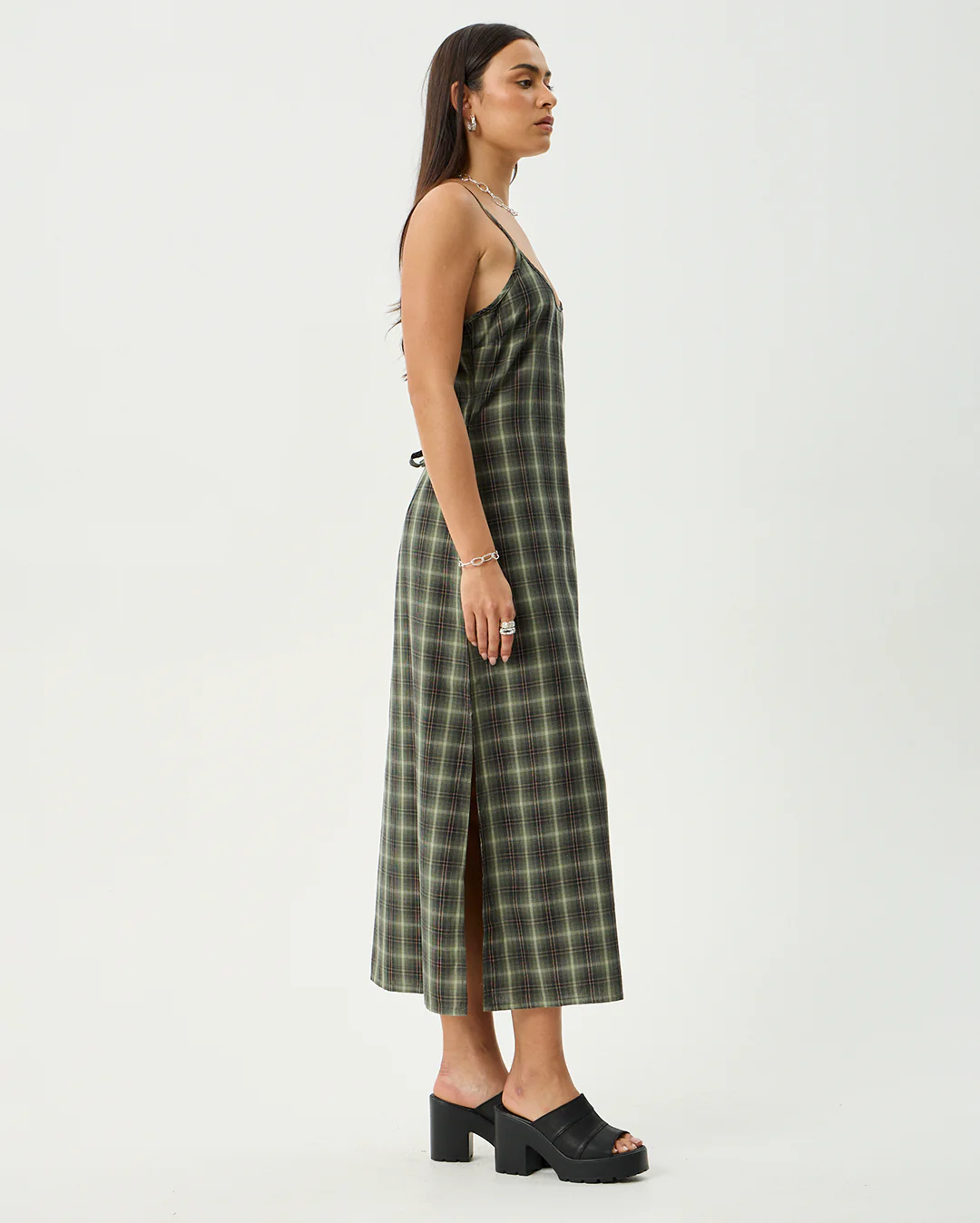 Jonah Valley - Recycled Maxi Dress - Deep Olive Check - Image 5