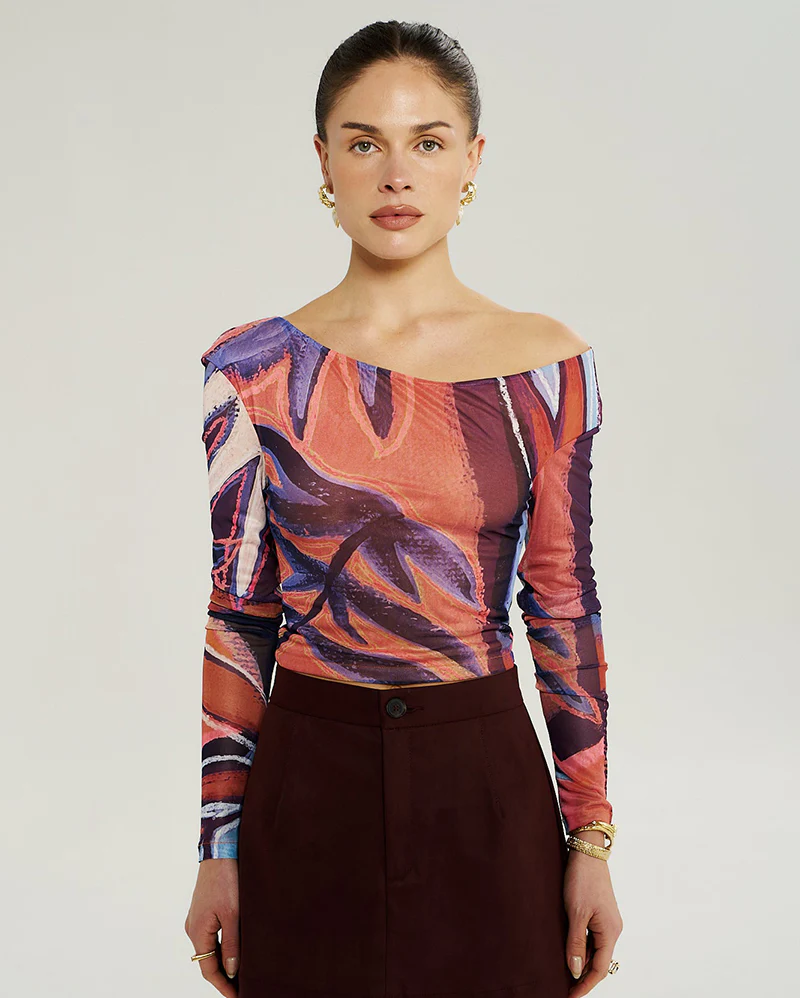 Long Sleeve Off Shoulder Top - Bordeaux