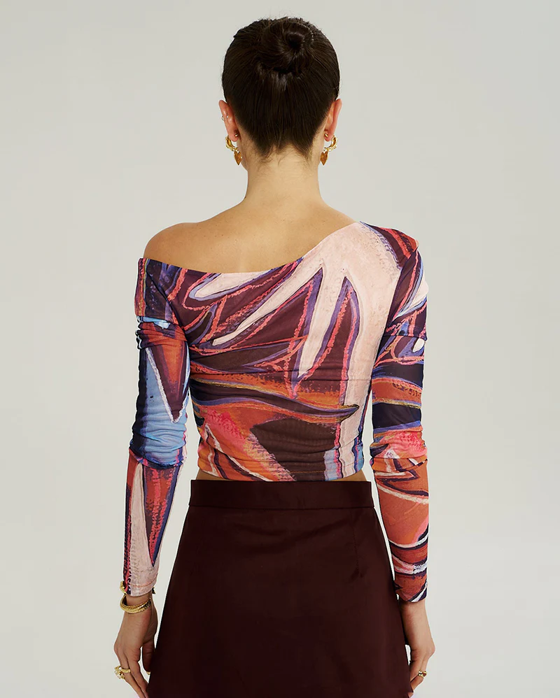 Long Sleeve Off Shoulder Top - Bordeaux - Image 3
